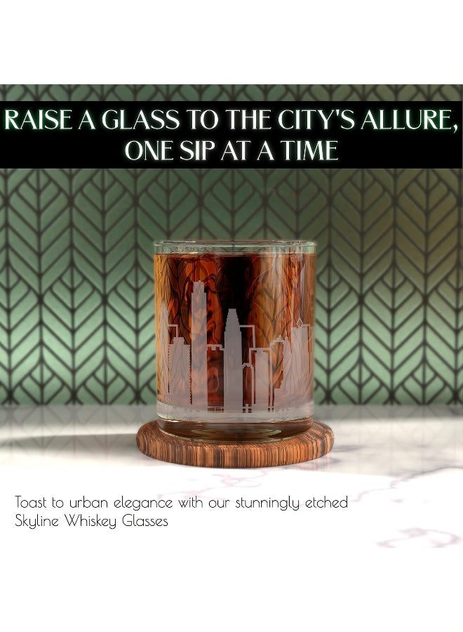 Greenline Goods Whiskey Glasses - 10 Oz Tumbler Gift Set, Etched with a city skyline | Old Fashioned Rocks Glass - Set of 2 - Image 2